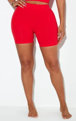 Online PrettyLittleThing Shape Fitted Seamless Shorts Bright Red