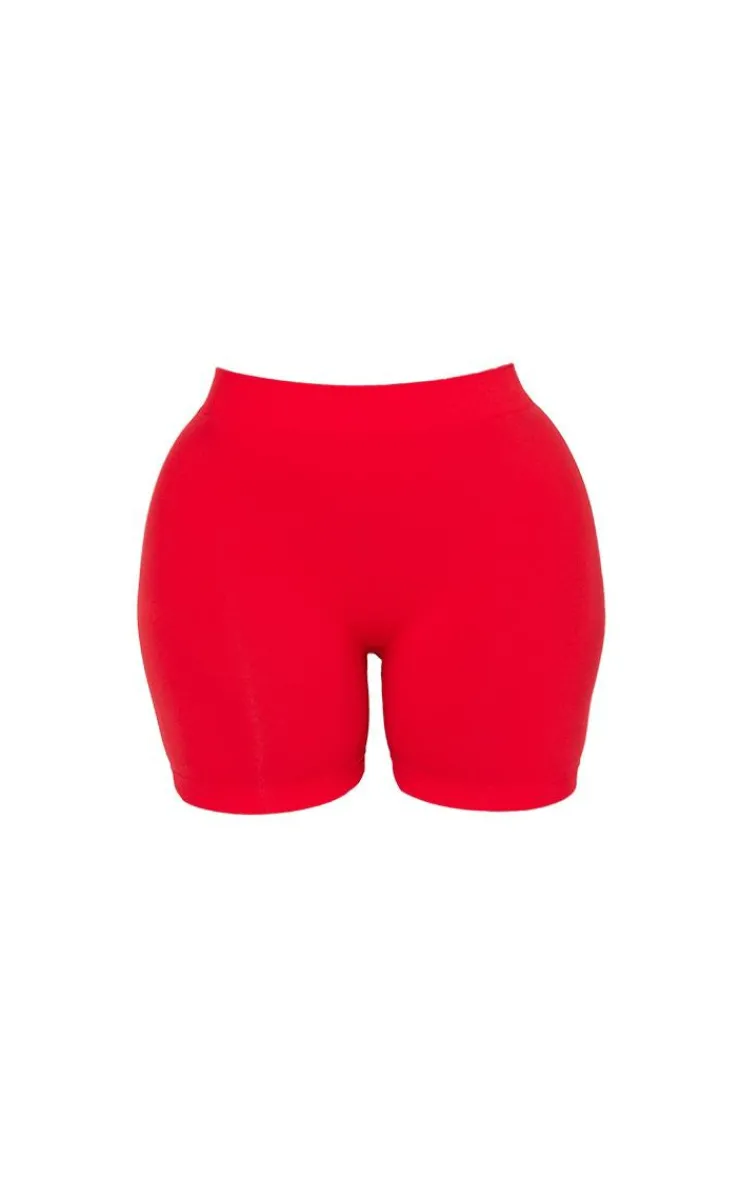 Online PrettyLittleThing Shape Fitted Seamless Shorts Bright Red