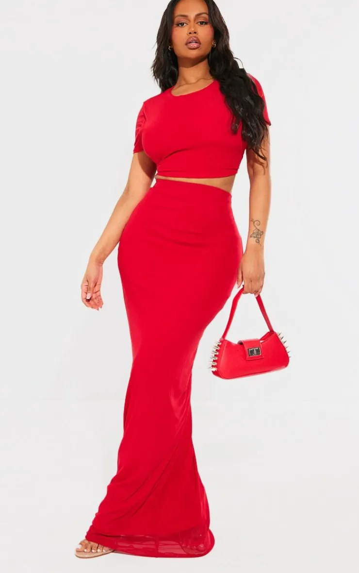 Hot PrettyLittleThing Shape Mesh Cropped T-shirt Bright Red
