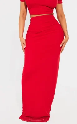 Outlet PrettyLittleThing Shape Mesh Printed Detail Maxi Skirt Bright Red