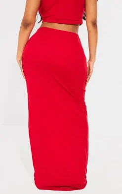 Outlet PrettyLittleThing Shape Mesh Printed Detail Maxi Skirt Bright Red