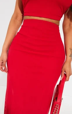 Outlet PrettyLittleThing Shape Mesh Printed Detail Maxi Skirt Bright Red