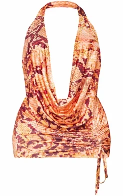 Shape Animal Printed Slinky Halterneck Cowl Ruched Bodycon Dress-PrettyLittleThing Discount