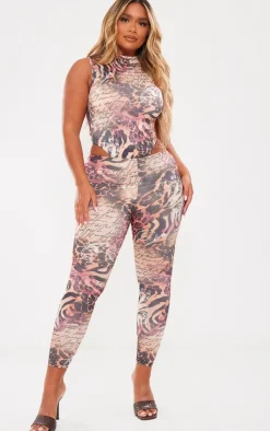 Clearance PrettyLittleThing Shape Animal Scribble Printed Leggings Brown