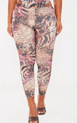 Clearance PrettyLittleThing Shape Animal Scribble Printed Leggings Brown