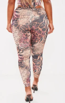 Clearance PrettyLittleThing Shape Animal Scribble Printed Leggings Brown
