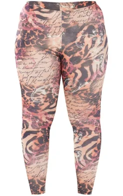 Clearance PrettyLittleThing Shape Animal Scribble Printed Leggings Brown