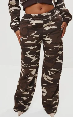 New PrettyLittleThing Shape Camo Print Wide Leg Sweatpants Brown