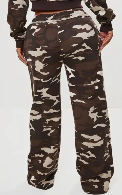 New PrettyLittleThing Shape Camo Print Wide Leg Sweatpants Brown