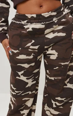 New PrettyLittleThing Shape Camo Print Wide Leg Sweatpants Brown
