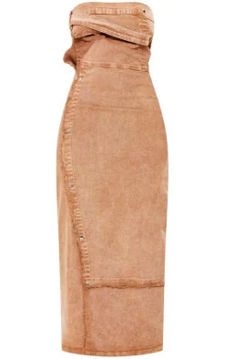 Shape Brown Denim Acid Wash Washed Cut Out Bandeau Maxi Dress-PrettyLittleThing Discount