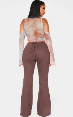 Outlet PrettyLittleThing Shape Denim Lace Up Back Flare Jeans Brown