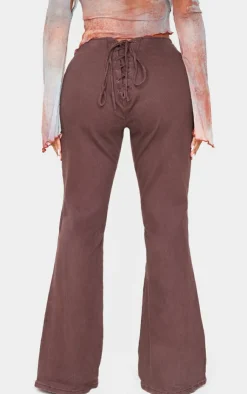 Outlet PrettyLittleThing Shape Denim Lace Up Back Flare Jeans Brown