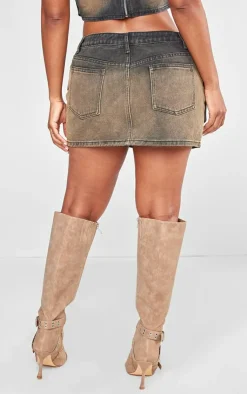 Online PrettyLittleThing Shape Denim Washed Pocket Mini Skirt Brown