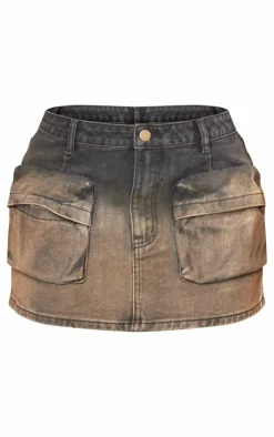 Online PrettyLittleThing Shape Denim Washed Pocket Mini Skirt Brown