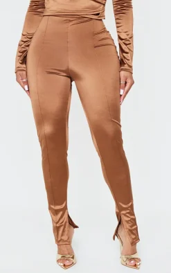 Outlet PrettyLittleThing Shape Disco Sculpt Pintuck Leggings Brown