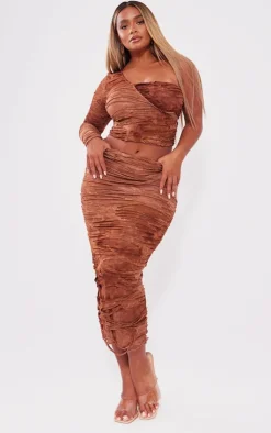 Discount PrettyLittleThing Shape Distressed Maxi Skirt Brown