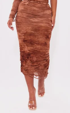Discount PrettyLittleThing Shape Distressed Maxi Skirt Brown
