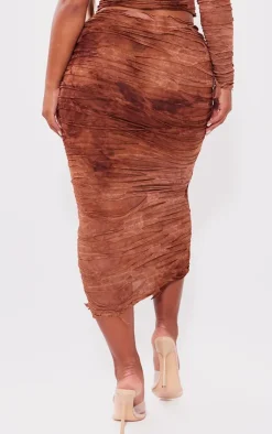 Discount PrettyLittleThing Shape Distressed Maxi Skirt Brown