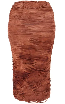 Discount PrettyLittleThing Shape Distressed Maxi Skirt Brown