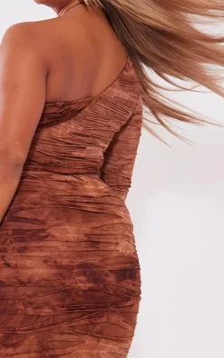 New PrettyLittleThing Shape Distressed One Shoulder Crop Top Brown