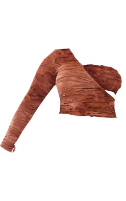 New PrettyLittleThing Shape Distressed One Shoulder Crop Top Brown