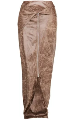 Best PrettyLittleThing Shape Faux Leather Washed Effect Fold Over Zip Detail Maxi Skirt Brown