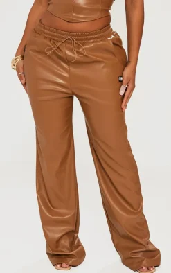 Outlet PrettyLittleThing Shape Faux Leather Straight Leg Pants Brown