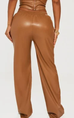 Outlet PrettyLittleThing Shape Faux Leather Straight Leg Pants Brown