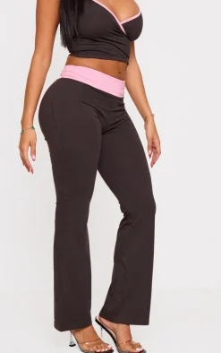 Discount PrettyLittleThing Shape Fold Over Contrast Pants Brown