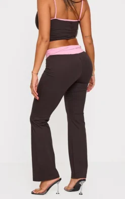 Discount PrettyLittleThing Shape Fold Over Contrast Pants Brown
