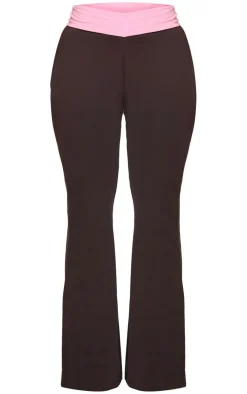 Discount PrettyLittleThing Shape Fold Over Contrast Pants Brown