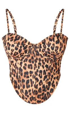 New PrettyLittleThing Shape Leopard Corset Detail Top Brown