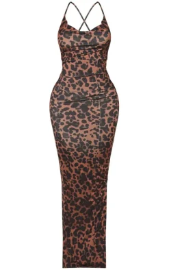 Shape Brown Print Slinky Cowl Neck Maxi Dress-PrettyLittleThing Online