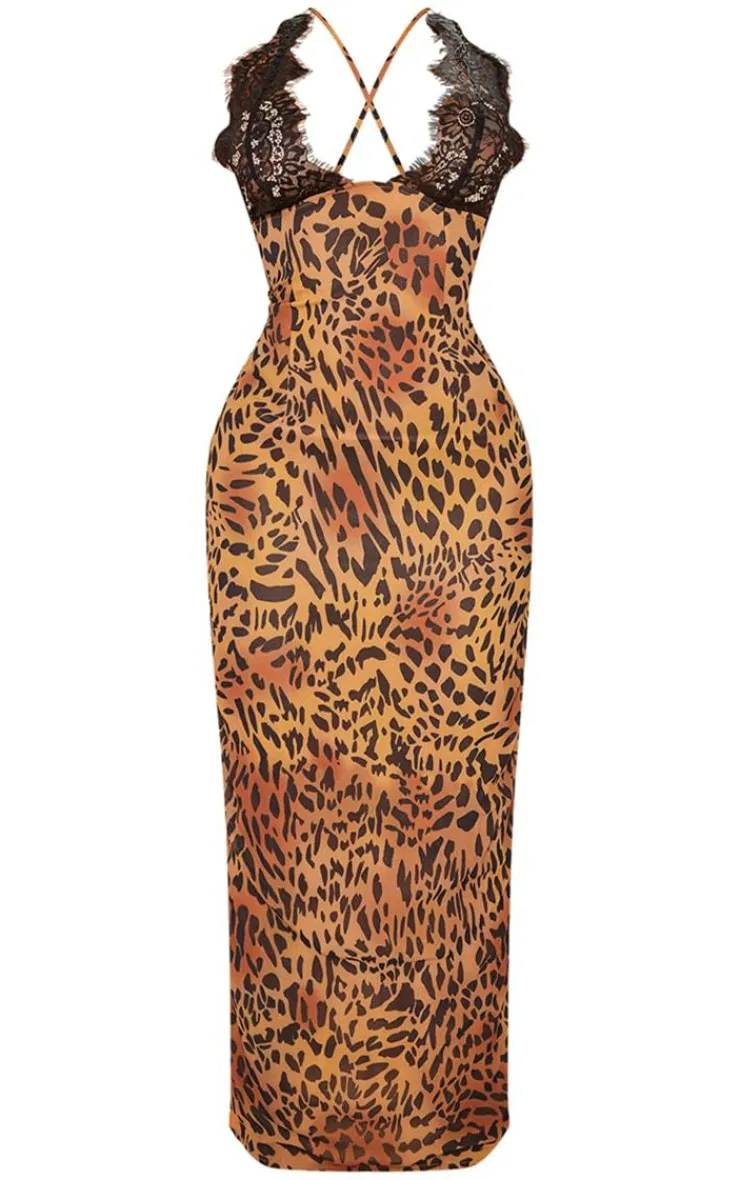 Shape Leopard Printed Woven Lace Cup Detail Maxi Dress-PrettyLittleThing Best
