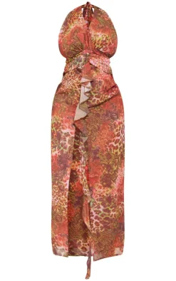 Shape Leopard Printed Woven Plunge Frill Maxi Dress-PrettyLittleThing New