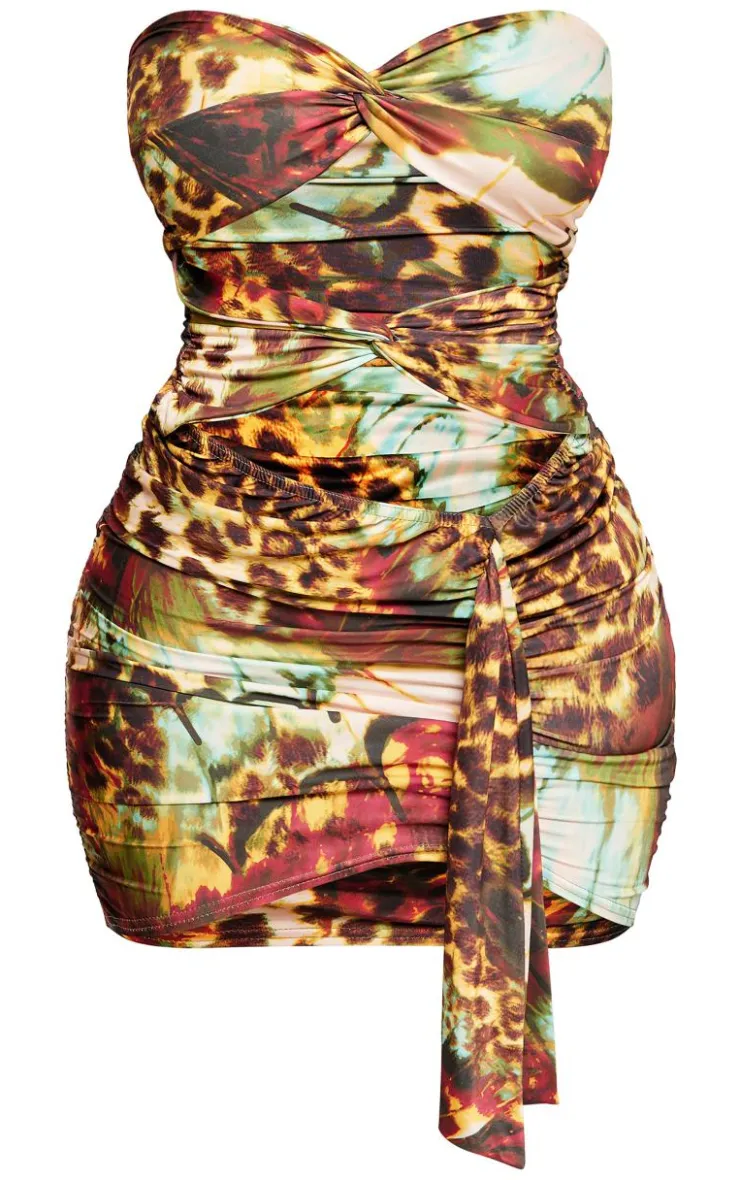 Shape Mix Animal Bandeau Twist Bodycon Dress-PrettyLittleThing Outlet