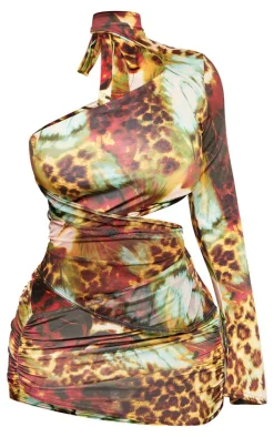 Shape Mixed Animal Printed Slinky One Sleeve Cut Out Bodycon Dress-PrettyLittleThing Sale