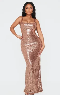 Shape Open Back Fitted Sequin Maxi Dress-PrettyLittleThing Clearance