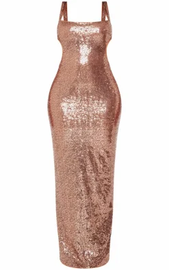Shape Open Back Fitted Sequin Maxi Dress-PrettyLittleThing Clearance