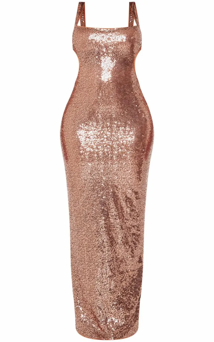 Shape Open Back Fitted Sequin Maxi Dress-PrettyLittleThing Clearance