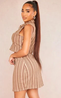 Clearance PrettyLittleThing Shape Retro Stripe Zip Detail Sleeveless Top Brown