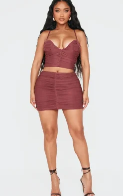 Hot PrettyLittleThing Shape Ruched Mini Skirt Brown