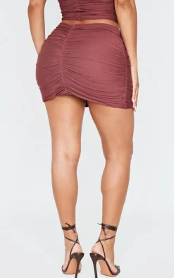 Hot PrettyLittleThing Shape Ruched Mini Skirt Brown