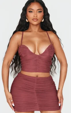 Hot PrettyLittleThing Shape Ruched Mini Skirt Brown