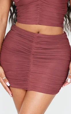 Hot PrettyLittleThing Shape Ruched Mini Skirt Brown
