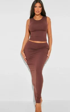 Clearance PrettyLittleThing Shape Sculpted Low Rise Maxi Skirt Brown