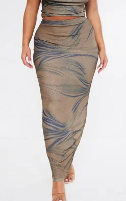 New PrettyLittleThing Shape Sheer Mesh Printed Maxi Skirt Brown