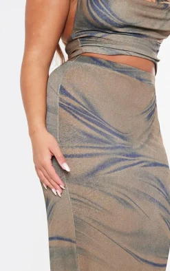 New PrettyLittleThing Shape Sheer Mesh Printed Maxi Skirt Brown