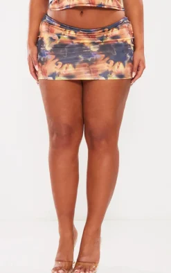 Best PrettyLittleThing Shape Slinky Abstract Print Micro Mini Skirt Brown